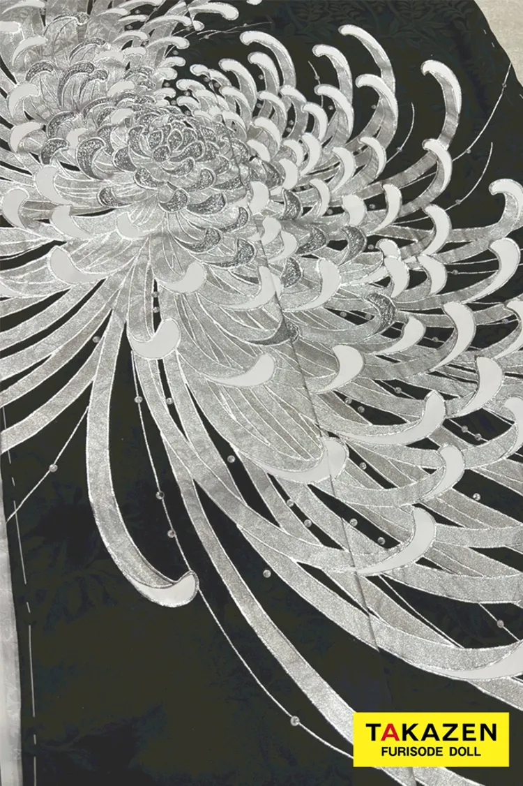 最新作粋古典 黒シルバー 乱菊柄/大柄 最高級金彩刺繍友禅 かっこいい