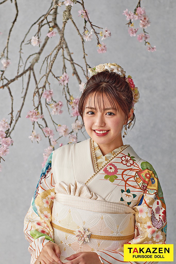 最高級古典柄振袖　吉澤織物/最高級金彩手描友禅　白　貝桶/波模様　上品　おしとやか振袖　香音ちゃん　25035