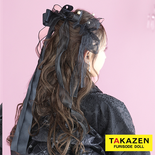 トレンドリボンヘアアクセサリー　黒　パール　バラ髪飾り　使いやすい　オシャレな成人式卒業式髪飾り通販
