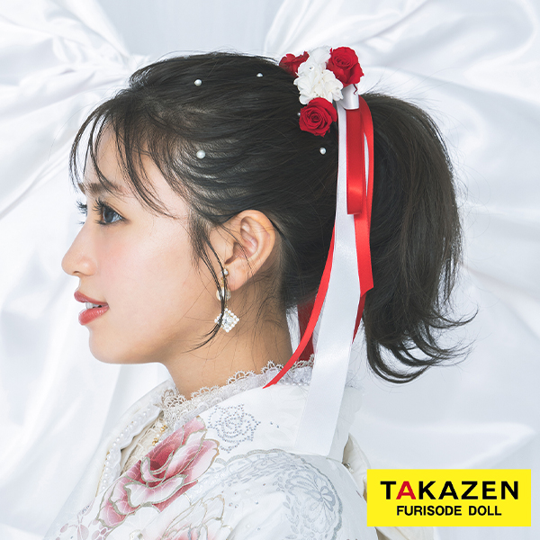 エレガントヘアアクセサリー　白/赤　リボン　薔薇　パール　使いさすいバラ髪飾り　オシャレな成人式卒業式髪飾り通販