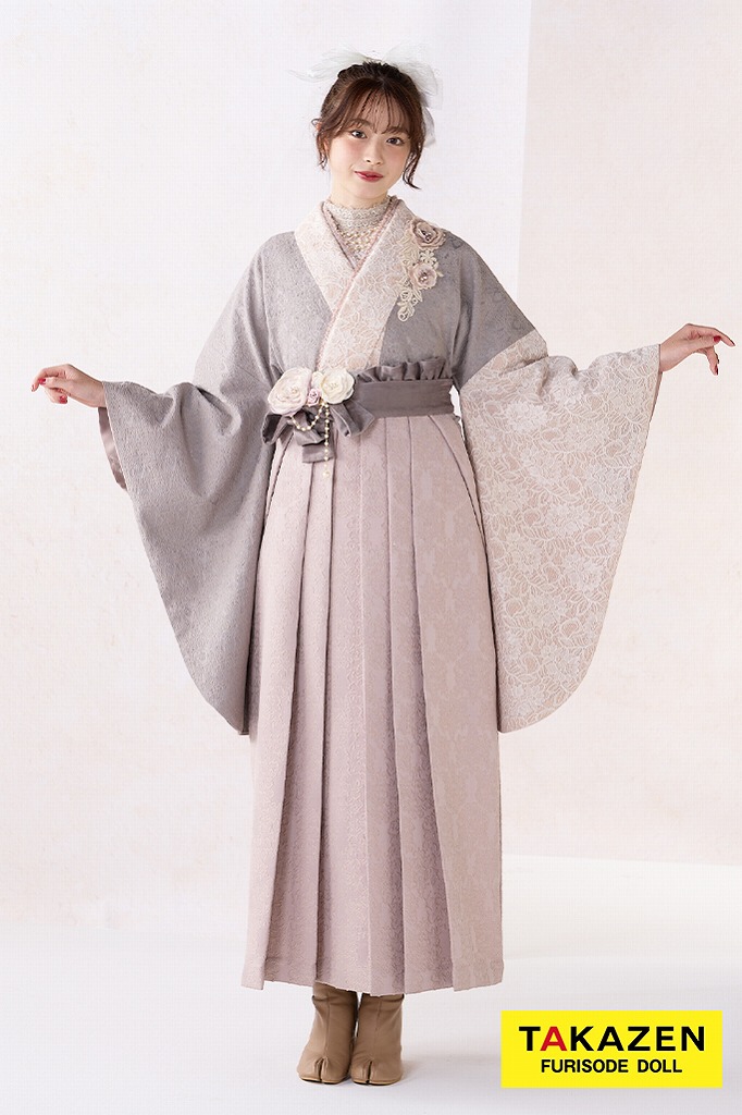 くすみカラーガーリー　グレー/ニュアンスカラー　立体花　レース生地　人とかぶらない　かわいい　葛西杏也菜　R26012