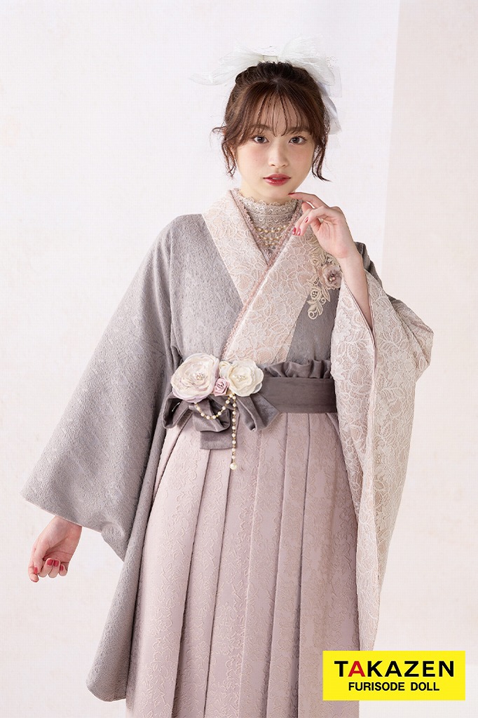 くすみカラーガーリー　グレー/ニュアンスカラー　立体花　レース生地　人とかぶらない　かわいい　葛西杏也菜　R26012