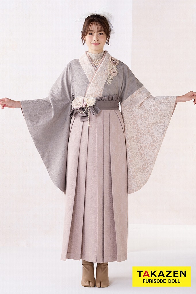 くすみカラーガーリー　グレー/ニュアンスカラー　立体花　レース生地　人とかぶらない　かわいい　葛西杏也菜　R26012