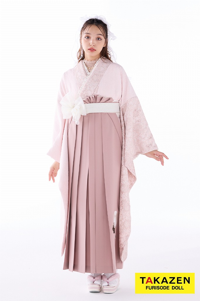 くすみカラーガーリー　ピンク/淡い色　レース　ジャガード生地　かわいい　フレンチガーリー　お洒落袴ネットレンタル　ブーツコーデ　香川るな　R26009