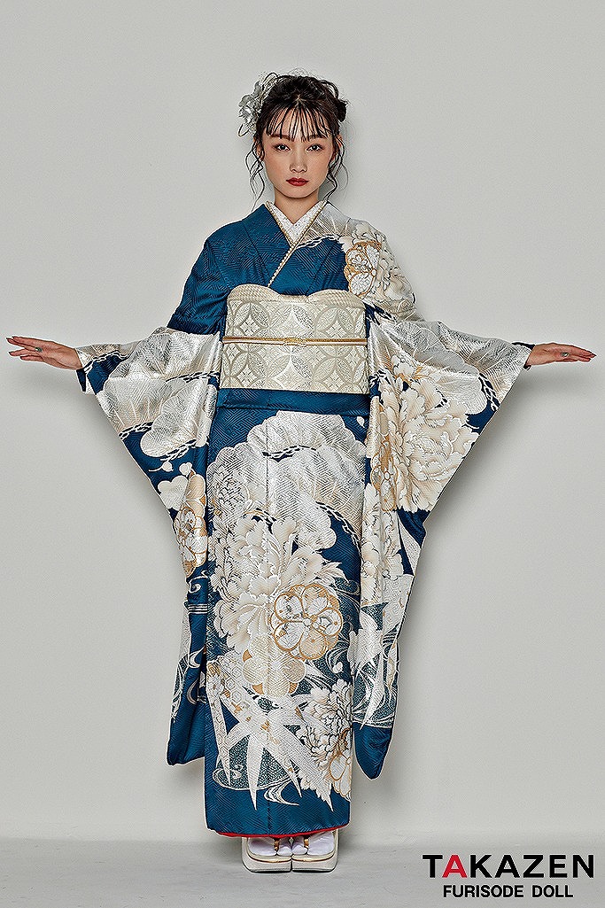 粋古典　ターコイズブルー/青/白　吉祥文様/流水模様　クール　寒色系　シック　新野尾七奈　25074
