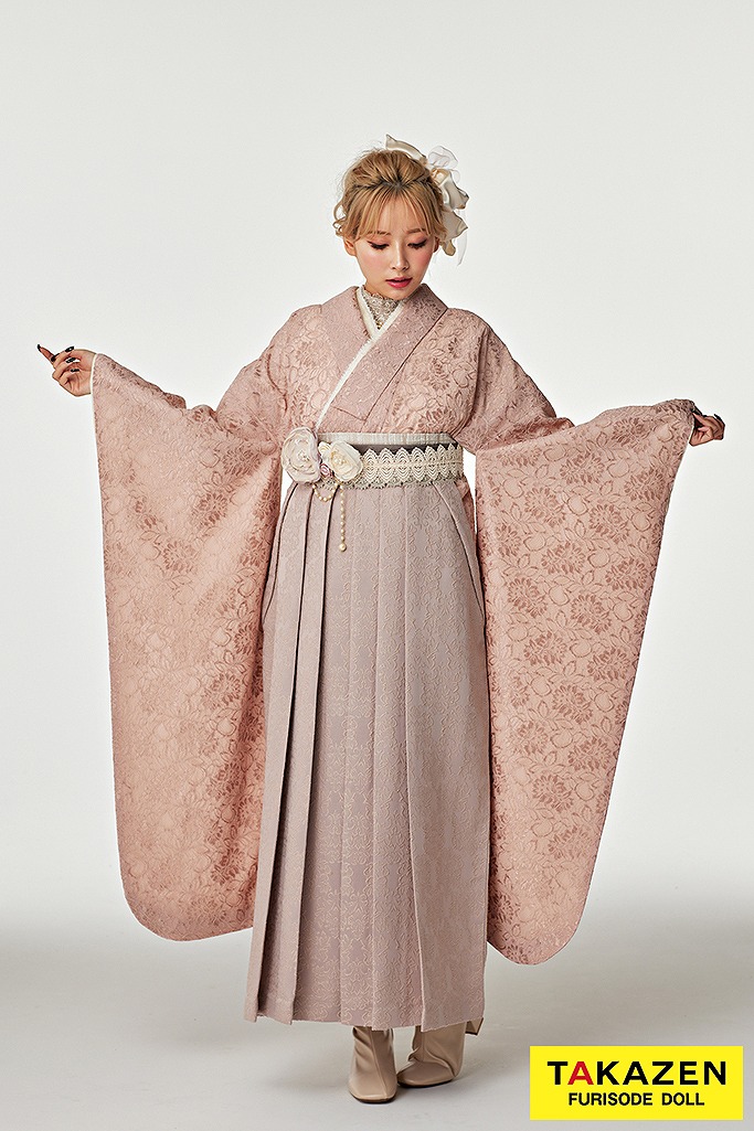 くすみカラーガーリー　ピンク/淡い色　総レース　かわいい　フレンチガーリー　お洒落袴ネットレンタル　ブーツコーデ　ぴょな　R25003