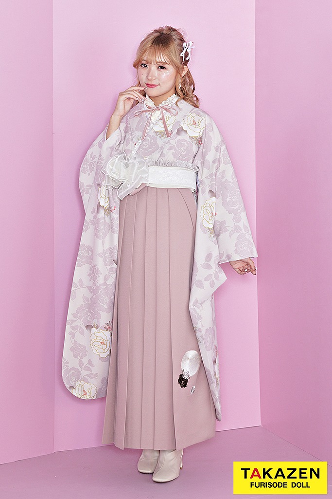 最新作くすみカラーガーリー　ピンク/かわいい　薔薇柄　フェミニン　おしゃれ　かわいい　トレンド袴ネットレンタル　ブーツスタイルR25008