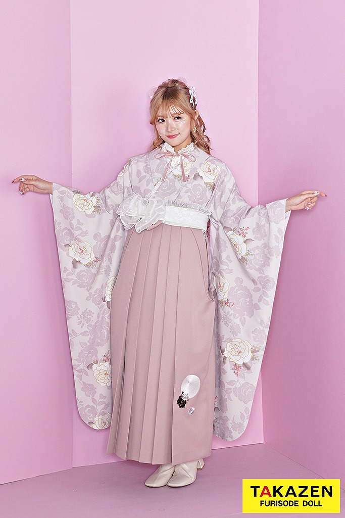 最新作くすみカラーガーリー　ピンク/かわいい　薔薇柄　フェミニン　おしゃれ　かわいい　トレンド袴ネットレンタル　ブーツスタイルR25008