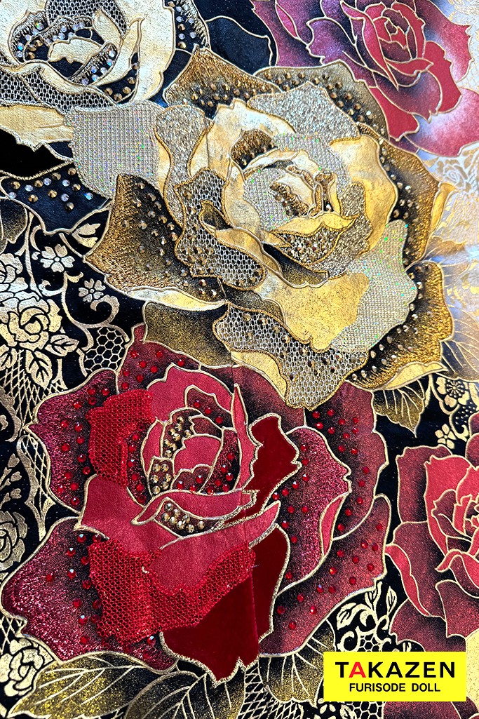 モード系　赤/黒/ゴールド(金色)　薔薇柄　ゴージャス　派手　華やか　ギャル振袖　豪華　キラキラスワロフスキー付き　セクシー　中村りおん　21049