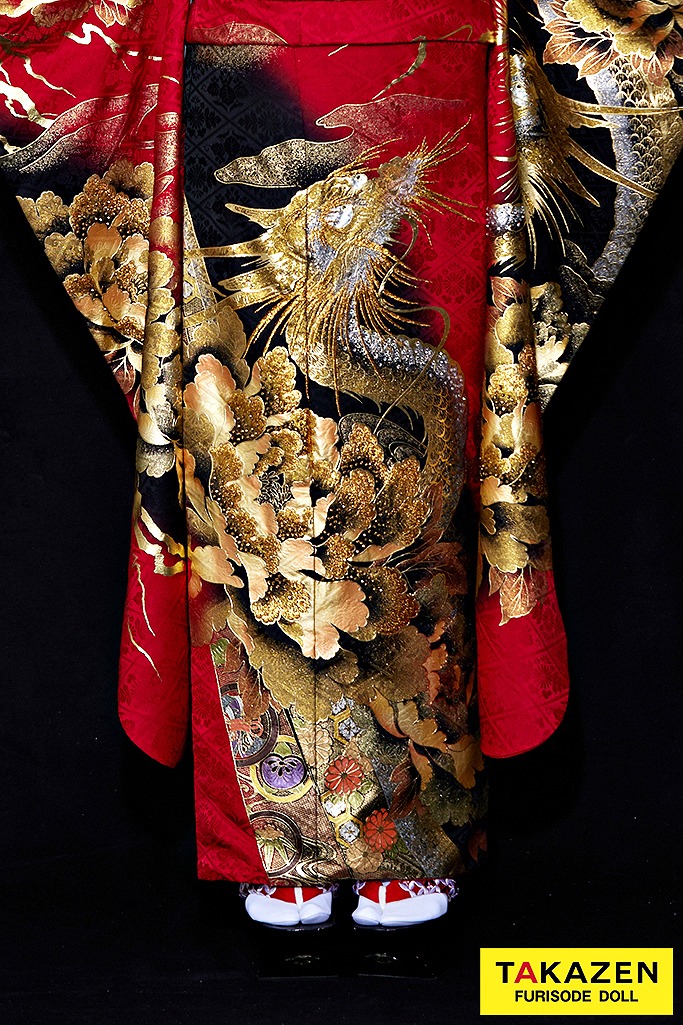 ジャパンモード　赤/黒/ゴールド(金色)　本家龍柄　派手　渋い振袖　かっこいい　ギャル　いかつい　スワロフスキー付き　中村りおん　21046