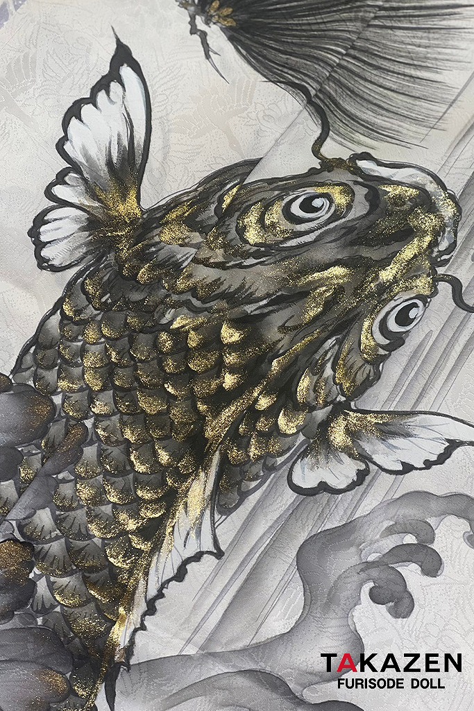 高級ジャパンモード　白/黒/金箔　鯉柄/水墨画　渋い　人と被らない振袖　クール　いかつい　大人っぽい振袖　中村りおん　25086