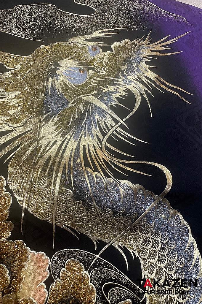 ジャパンモード　紫/黒/ゴールド(金色)　本家龍柄　渋い　派手　カッコイイ　ゴージャス　花魁風振袖　絶対目立つ　キラキラ　今井アンジェリカ　32136