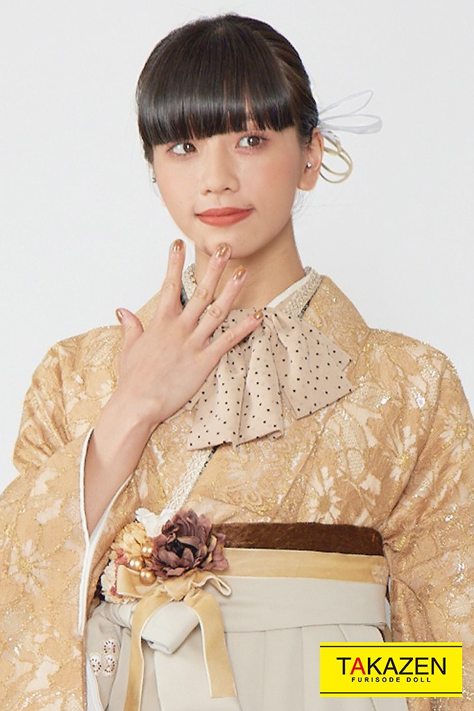 ヴィンテージスタイル　からし　総レース柄　珍しい　かわいい着こなし　リボンコーデ　ブーツコーデ　おしゃれ袴ネットレンタル　HINA　R22040
