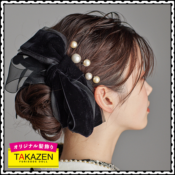 ドーリーな量産型チュール付きリボン髪飾り通販　ヘアアクセサリー通販　黒