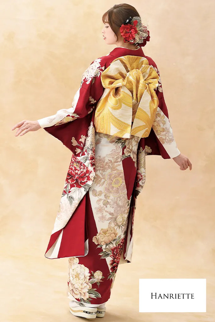 正統派古典　白赤　牡丹柄　人気　王道　清楚　かわいい　振袖ネットレンタル　K1206