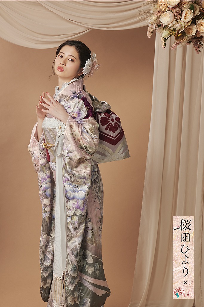 くすみカラー古典 ピンク/グレー/淡い色 牡丹柄 かわいい お洒落  