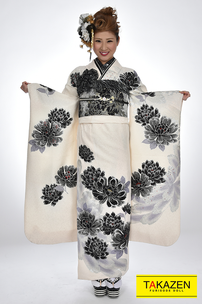 人気シンプルかっこいい系 おしゃれクール 白 黒 1枚限定商品 Yk0052 Furisode Doll