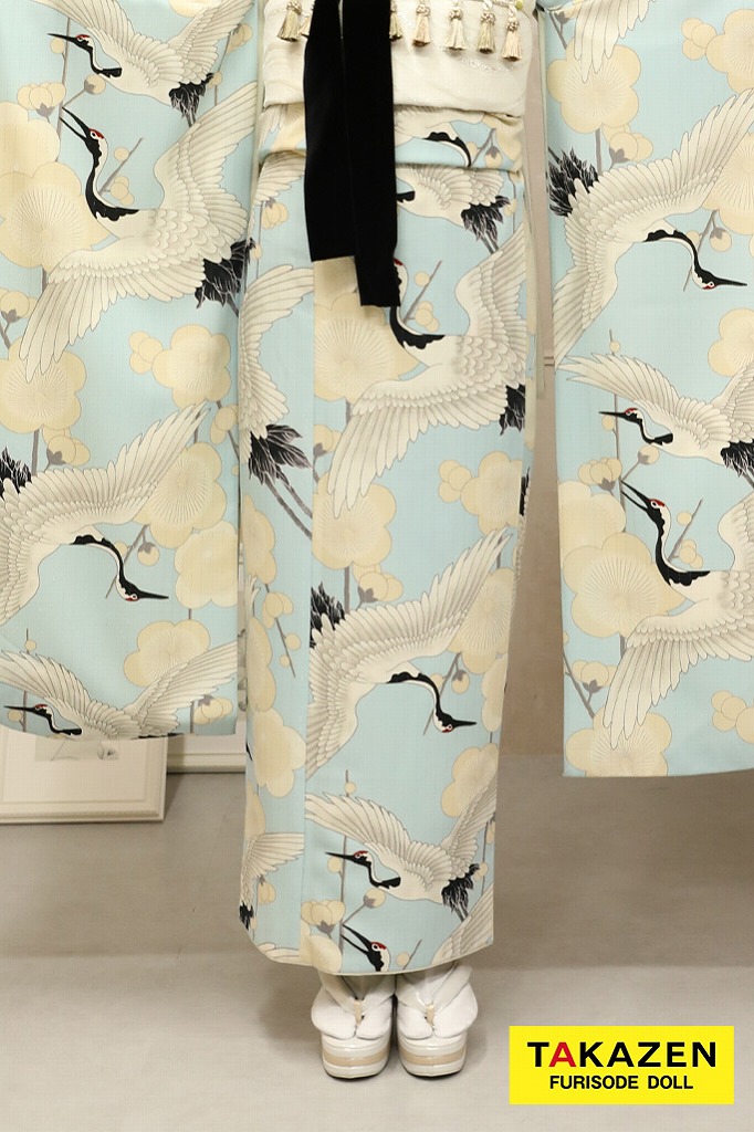 シンプル　レトロ　白/水色(ブルー)　鶴柄　人気　個性的　おしゃれ　モダン振袖ネットレンタル　めでたい　32025
