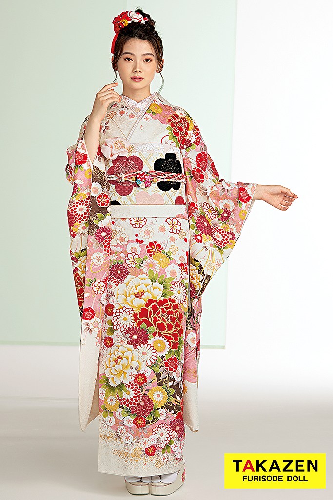 正統派古典　白ピンク　牡丹柄　かわいい　金彩刺繍京友禅　女の子らしい　人気　伝統的　南琴奈　32051