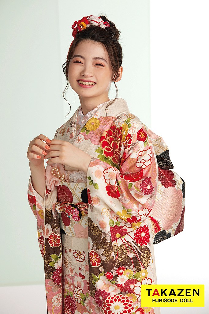 正統派古典　白ピンク　牡丹柄　かわいい　金彩刺繍京友禅　女の子らしい　人気　伝統的振袖ネットレンタル　32051