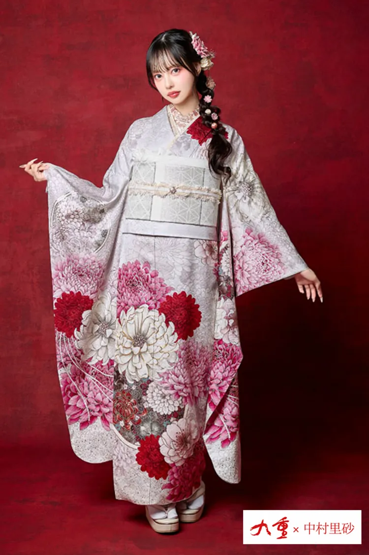 九重×中村里砂ブランド振袖ネットレンタル　ピンク/パステルカラー　牡丹柄　大柄　かわいい　トレンド振袖　K1295