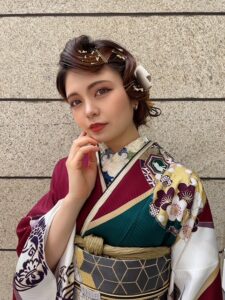 振袖　可愛い　ヘアアレンジ　お洒落　レトロ　レトロヘア