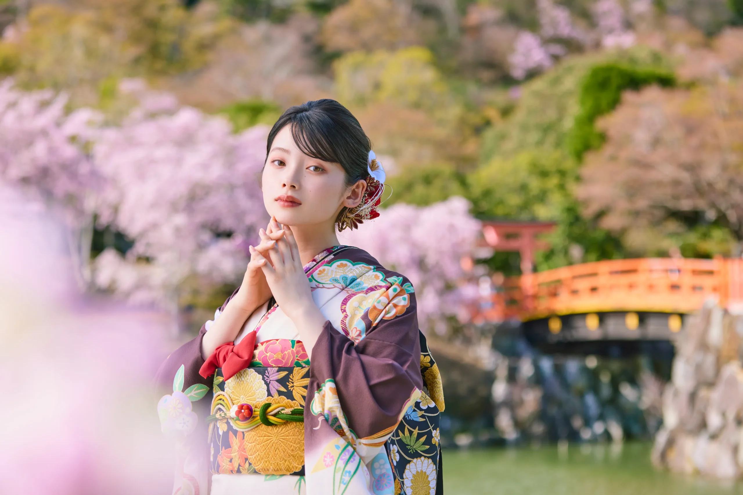 振袖　成人式　ネットレンタル　白　ブラウン　プレミアム古典　南琴奈　かわいい