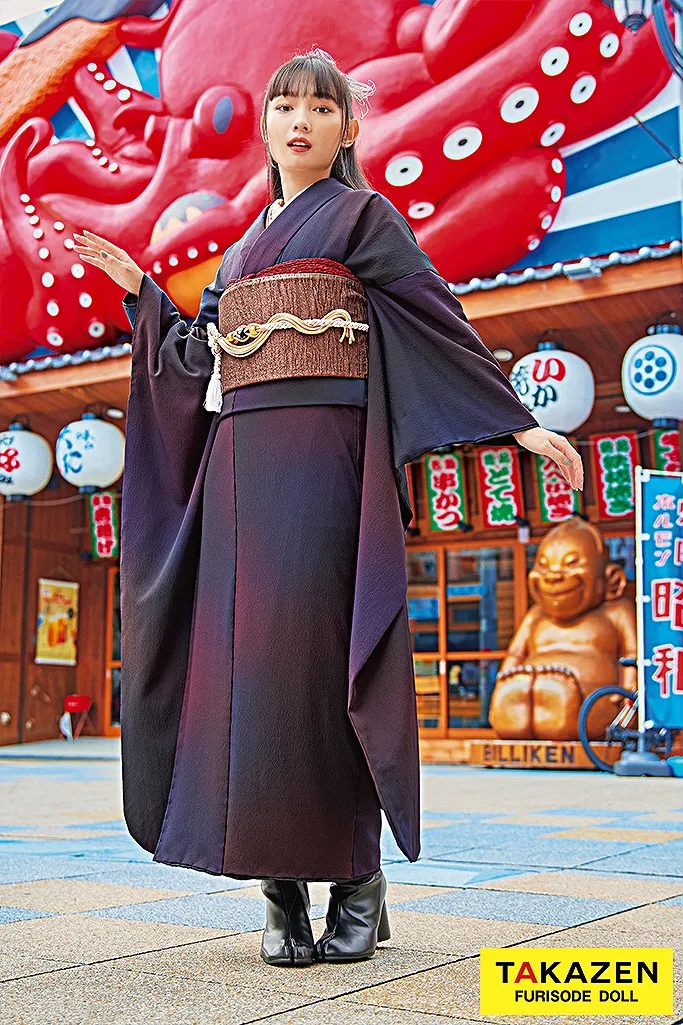 成人式　振袖　ネットレンタル　無地　ヴィンテージ　ブーツスタイル　かっこいい　新野尾七奈