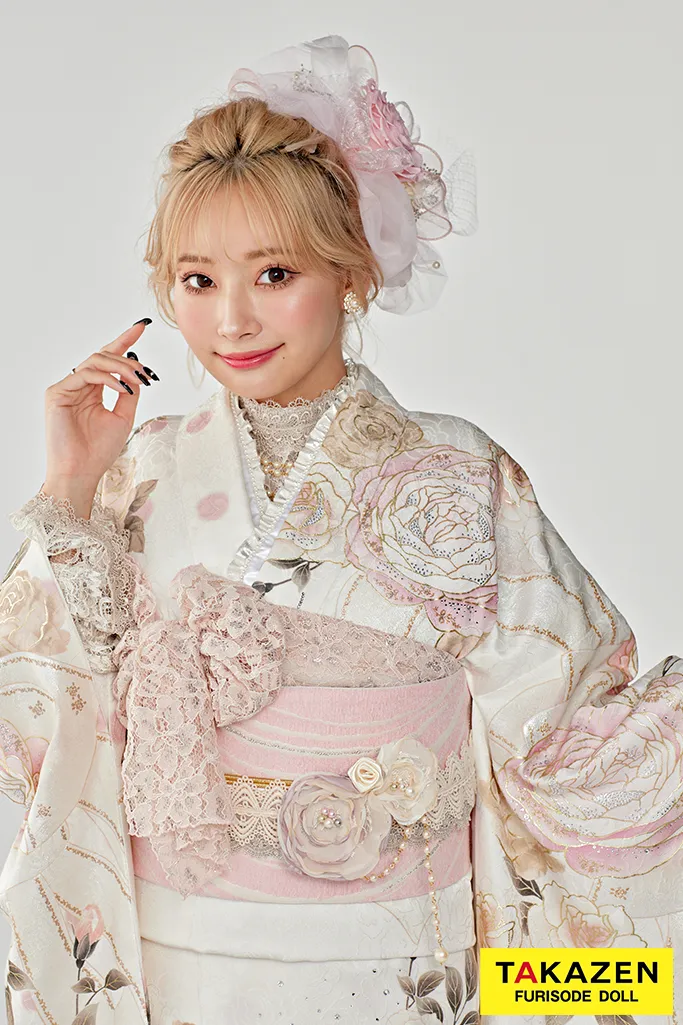 成人式　レンタル　振袖　可愛い　今どき　淡い色　ピンク　キラキラ　リボン　シャネルカラー