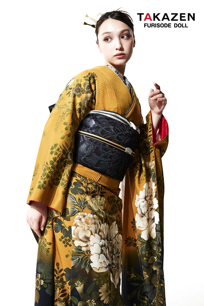香川るな　振袖　ネットレンタル　からし　ヴィンテージ