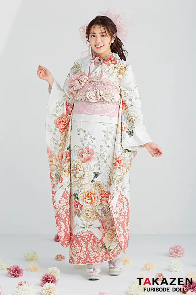 成人式　レンタル　振袖　可愛い　今どき　淡い色　上品　綺麗　キラキラ　ヘップバーン　ピーチカラー　ピンク
