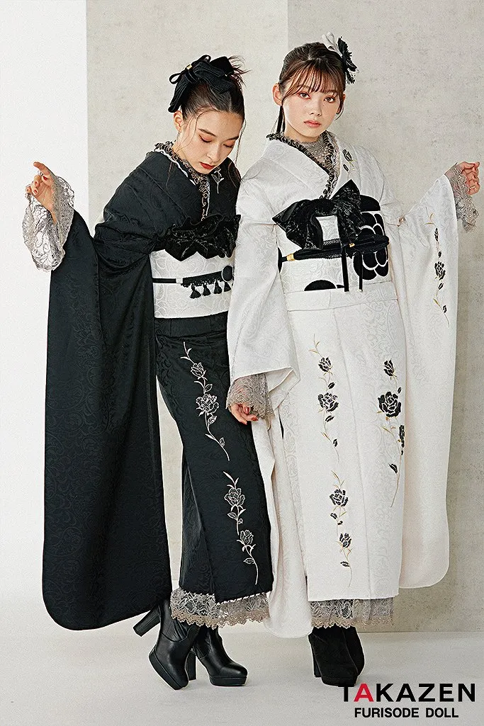 成人式　レンタル　振袖　可愛い　今どき　淡い色　上品　綺麗　ヴィンテージ　シック　オシャレ　ブラック