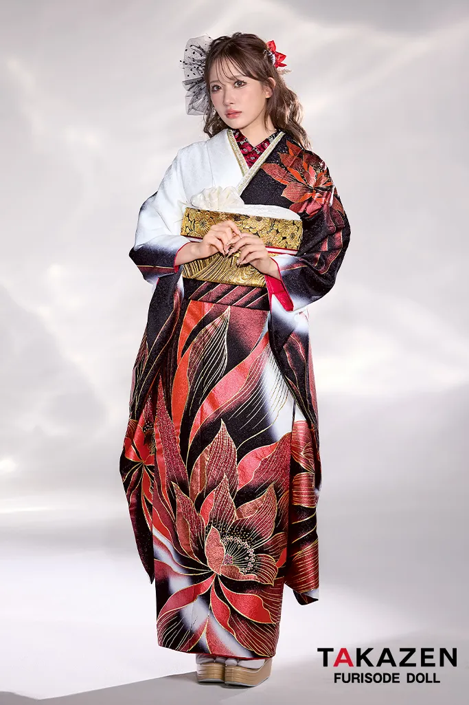 TAKAZEN　振袖レンタル　モード　キラキラ　派手　セクシー　ラグジュアリー　目立つ　人とかぶらない　赤