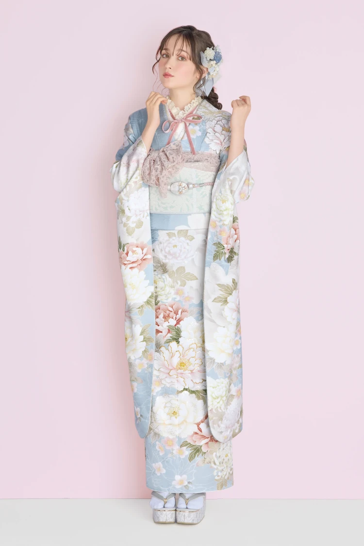 成人式振袖ネットレンタル　くすみカラー　淡い色