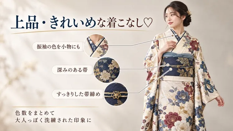 ママ振袖を可愛くアレンジして小物レンタルできる